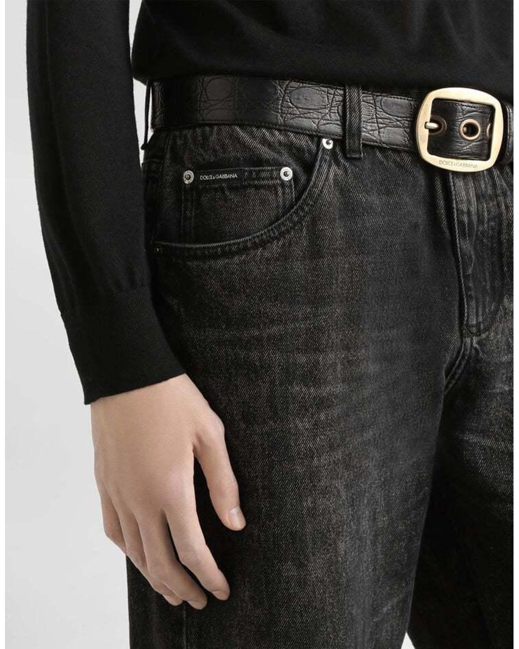 Dolce & Gabbana Black Logo Plaque Straight-Leg Jeans for men