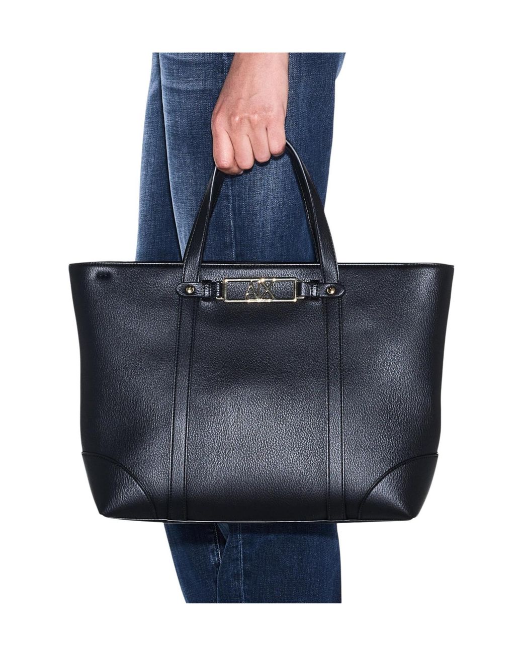 ARMANI EXCHANGE Black Logo-Detail Tote Bag