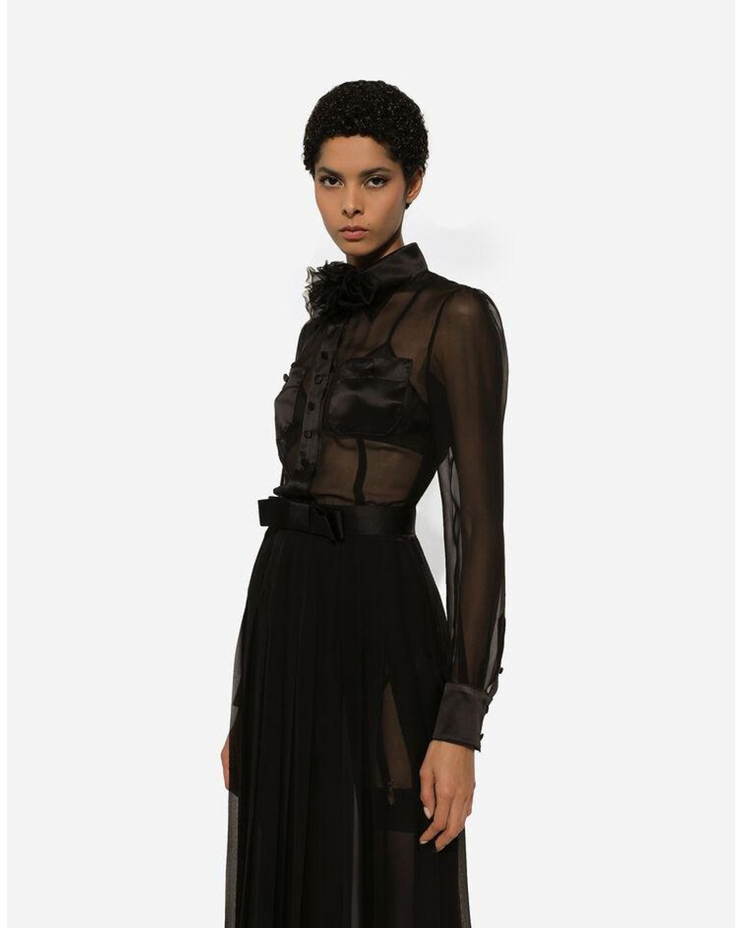 Dolce & Gabbana Black Chiffon Shirt Dress