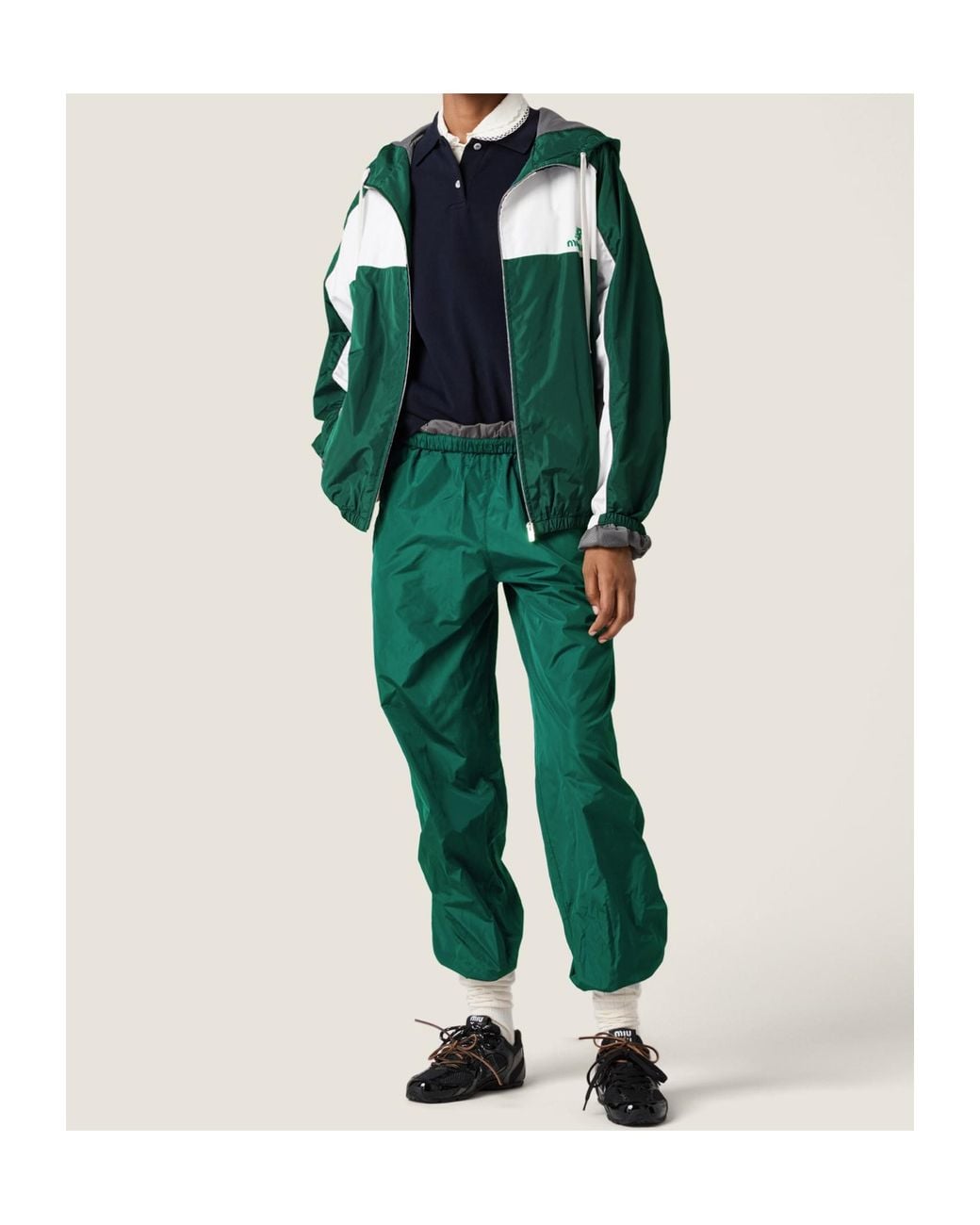 Miu Miu Green Technical Poplin Hoodie Jacket