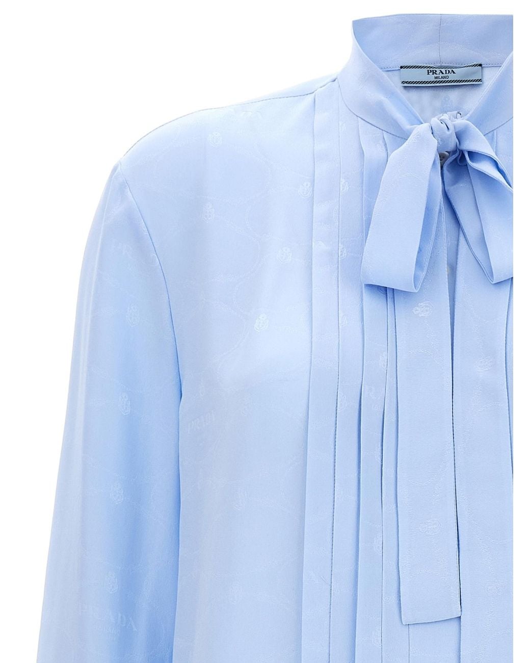 Prada Blue Jacquard Crepe De Chine Blouse