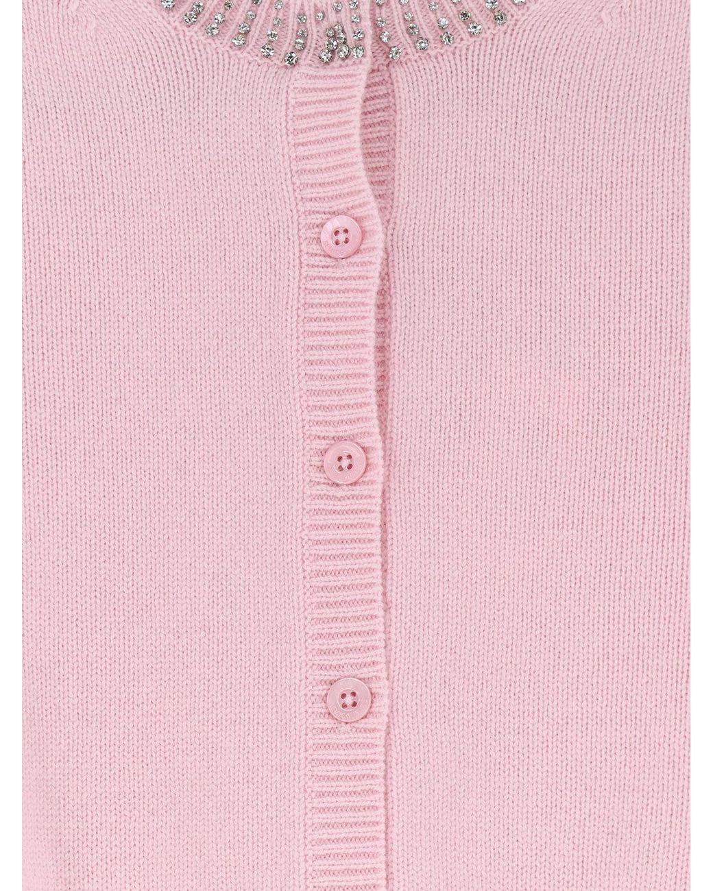 Semicouture Pink Rhinestone Trim Cardigan