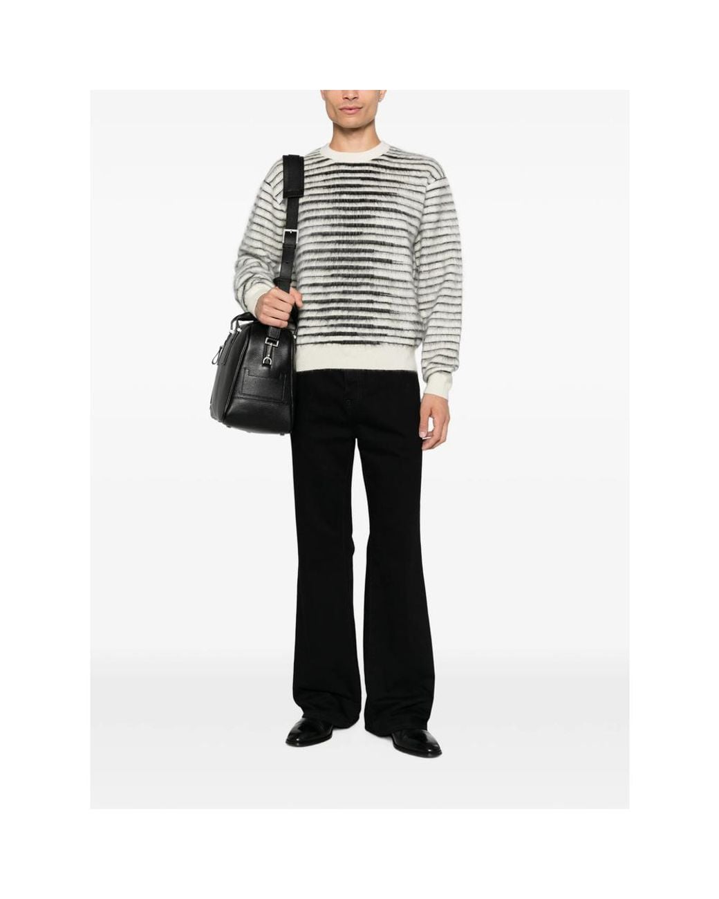 Tom Ford Gray Brushed Stripe Mohair Ls Crew Neck for men
