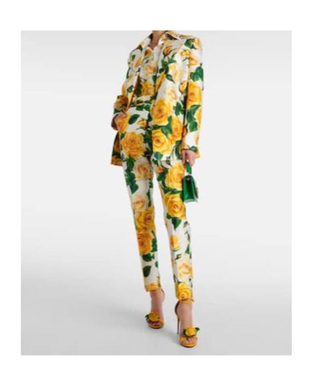 Dolce & Gabbana Yellow Floral High-Rise Silk-Blend Straight Pants