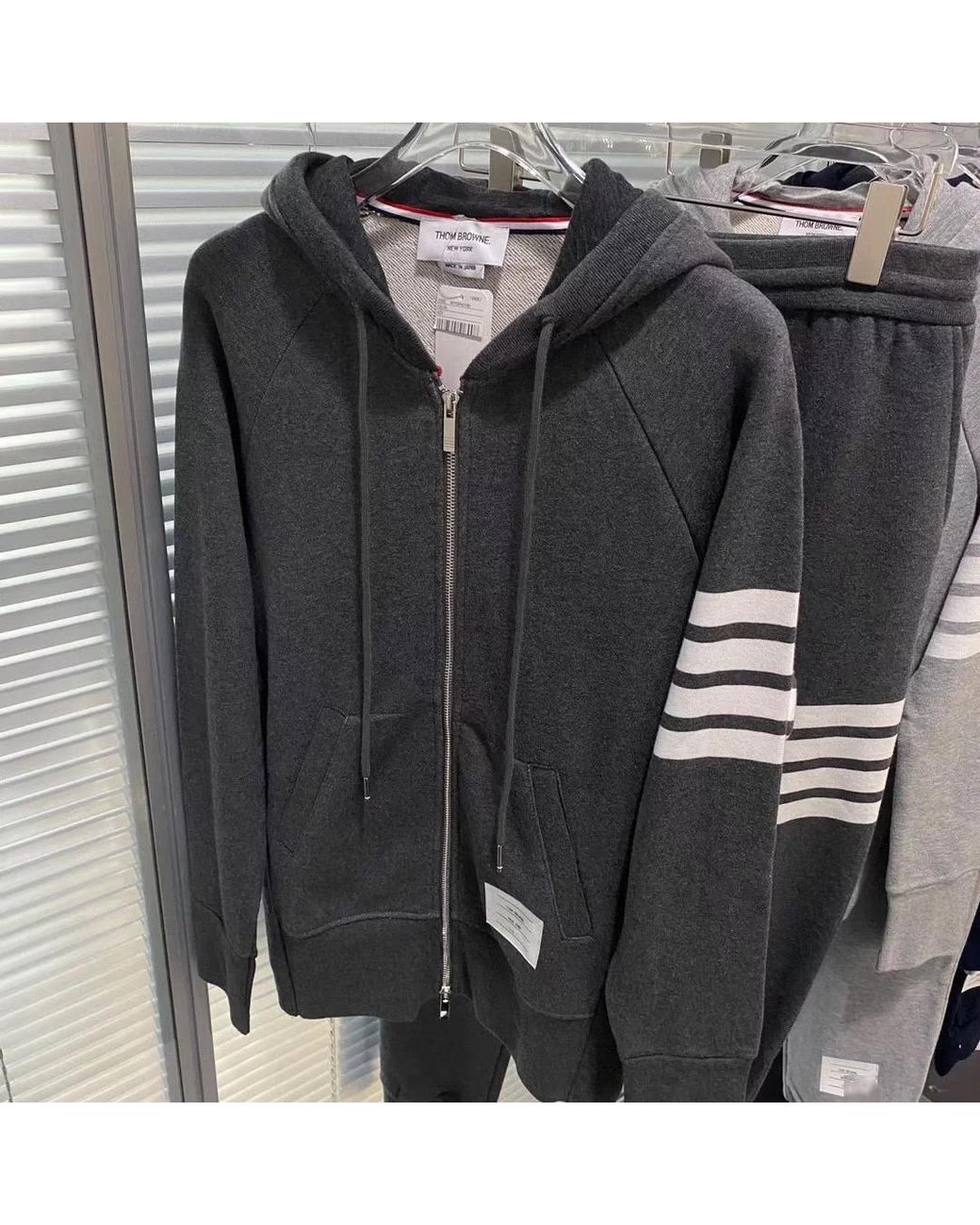 Thom Browne Gray Classic Loopback 4-Bar Zip Hoodie for men