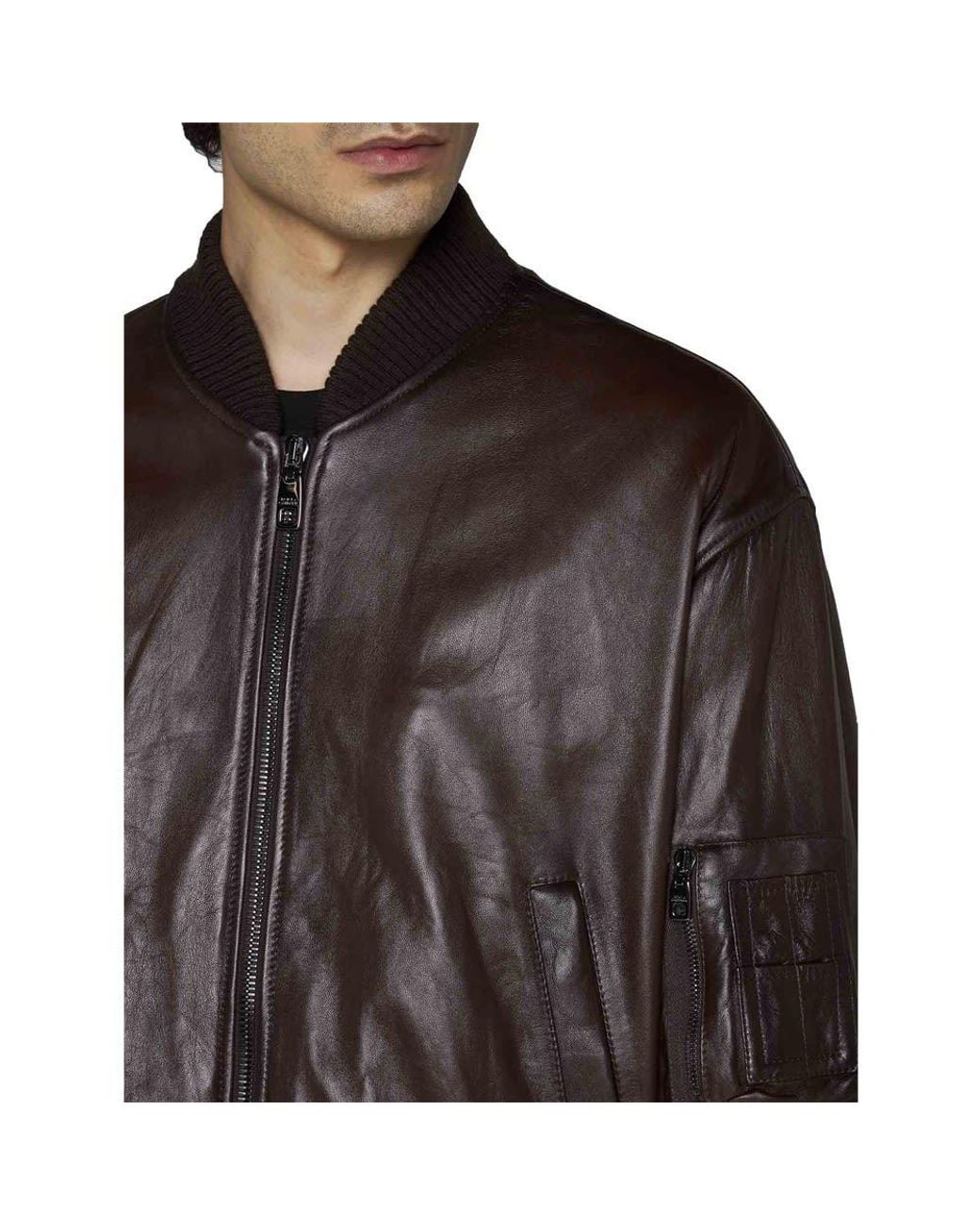 Dolce & Gabbana Brown Zipped Leather Bomber Jacket for men