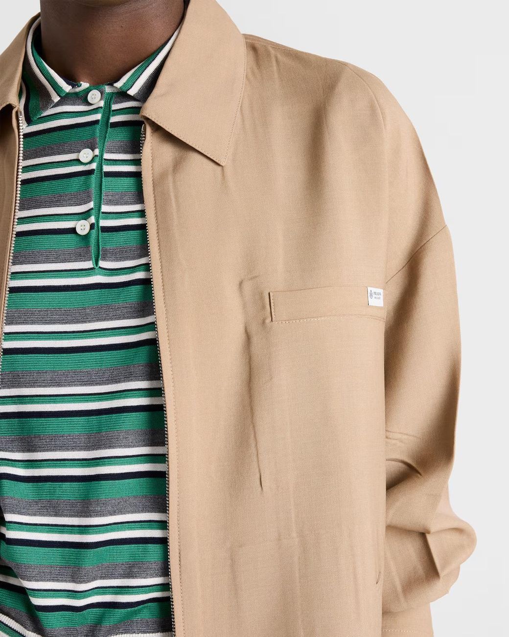 Prada Green Short-Sleeved Striped Cotton Polo Shirt