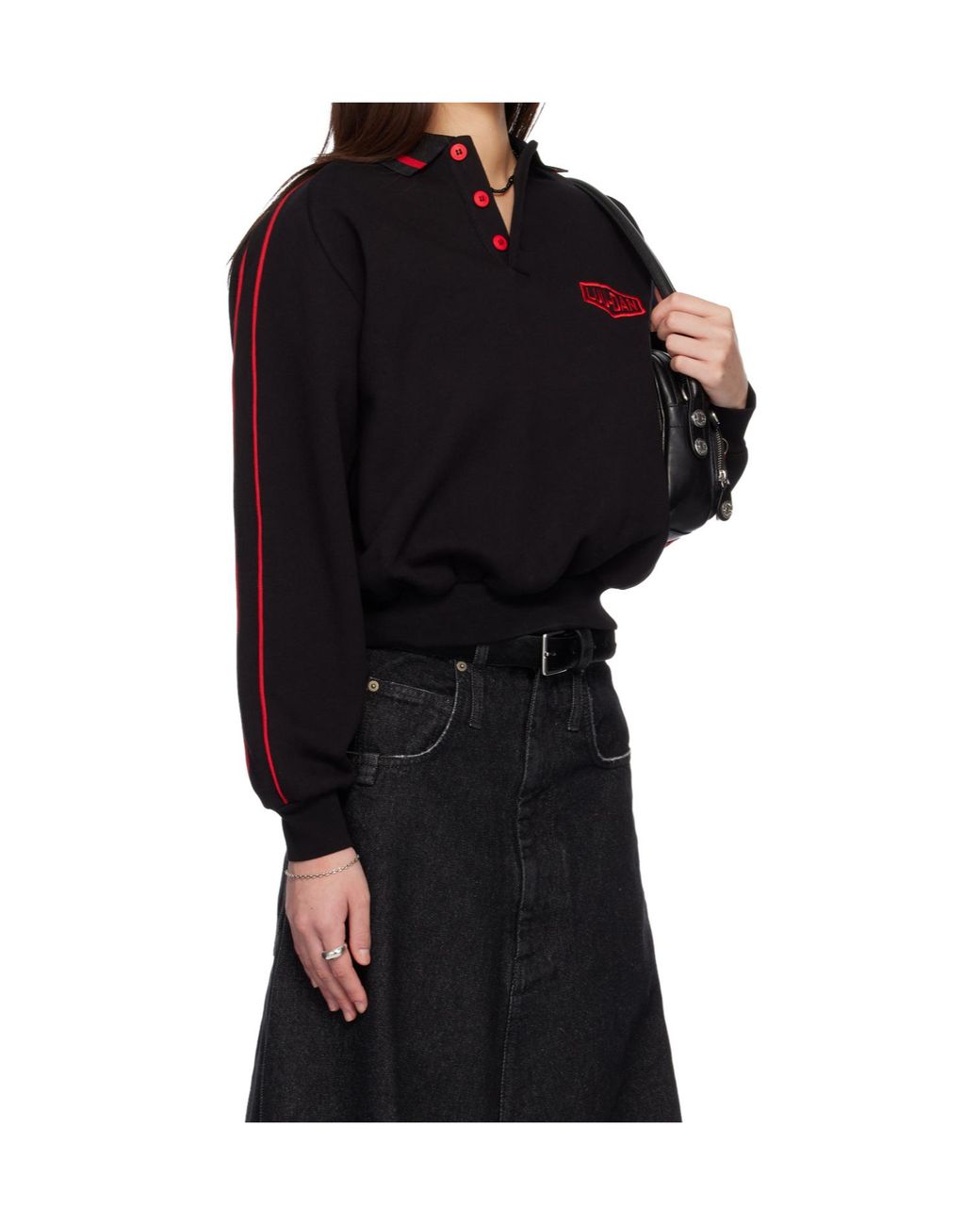 Lu'u Dan Black Pit Stop Long-Sleeve Polo Shirt for men