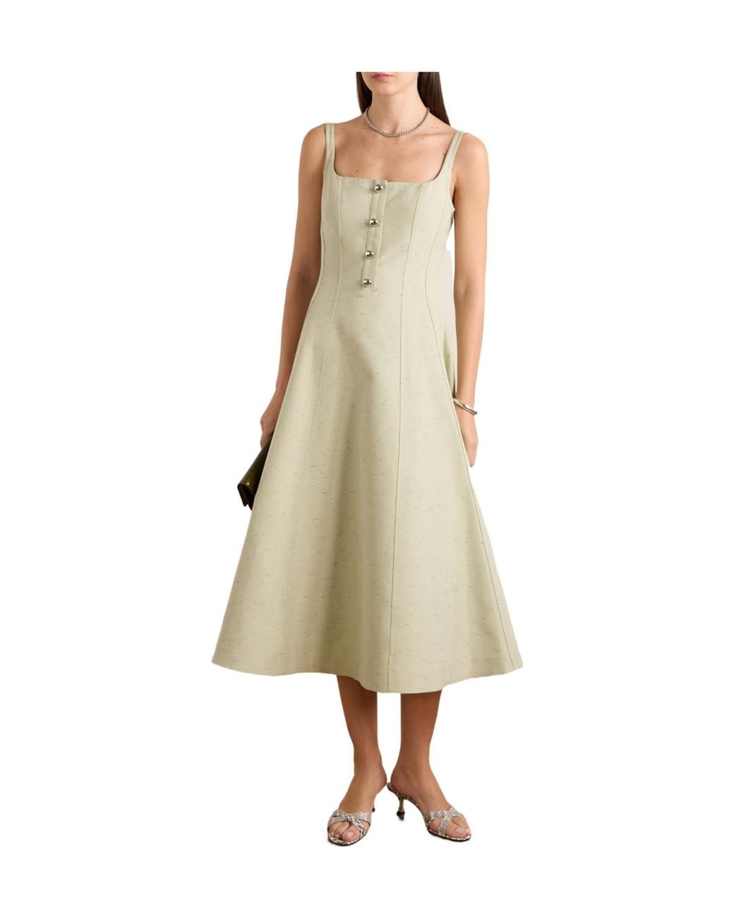 Altuzarra White Orrie Button-Embellished Cotton-Blend Midi Dress