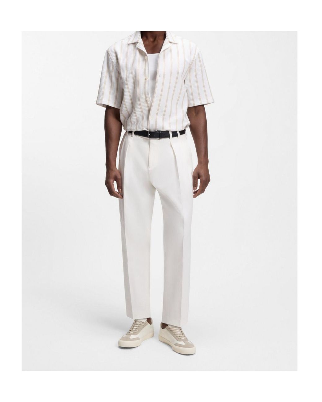 Boss White Lace-Up Panelled Sneakers for men
