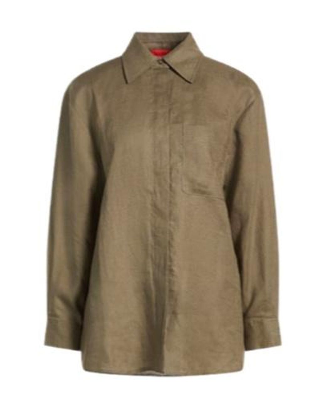MAX&Co. Green Solid Color Long Sleeve Linen Shirt