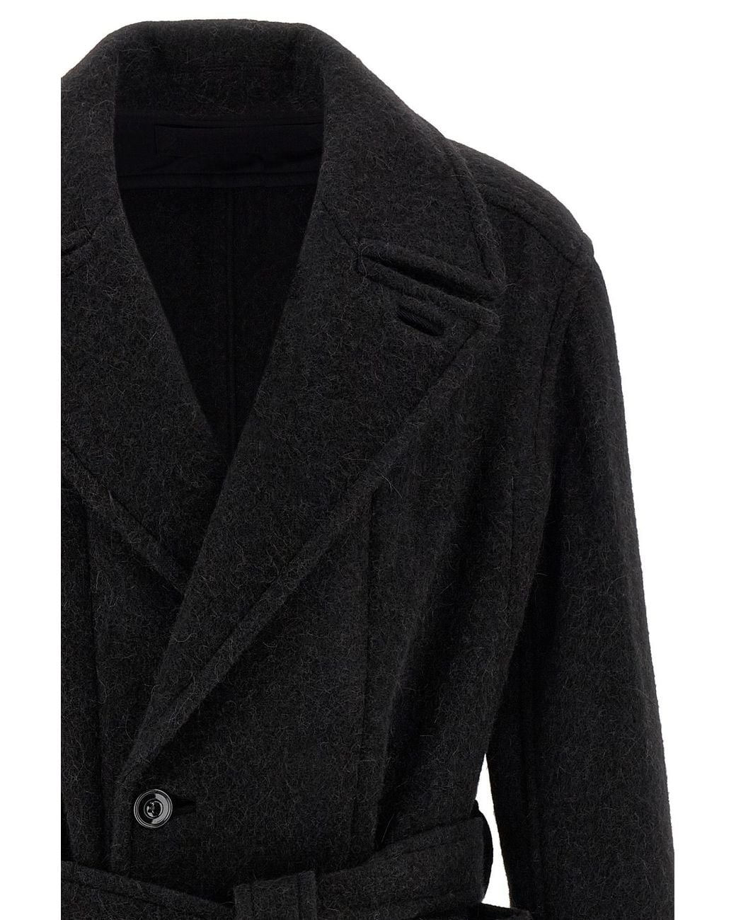 Lemaire Black Straight Hem Belted Coat for men