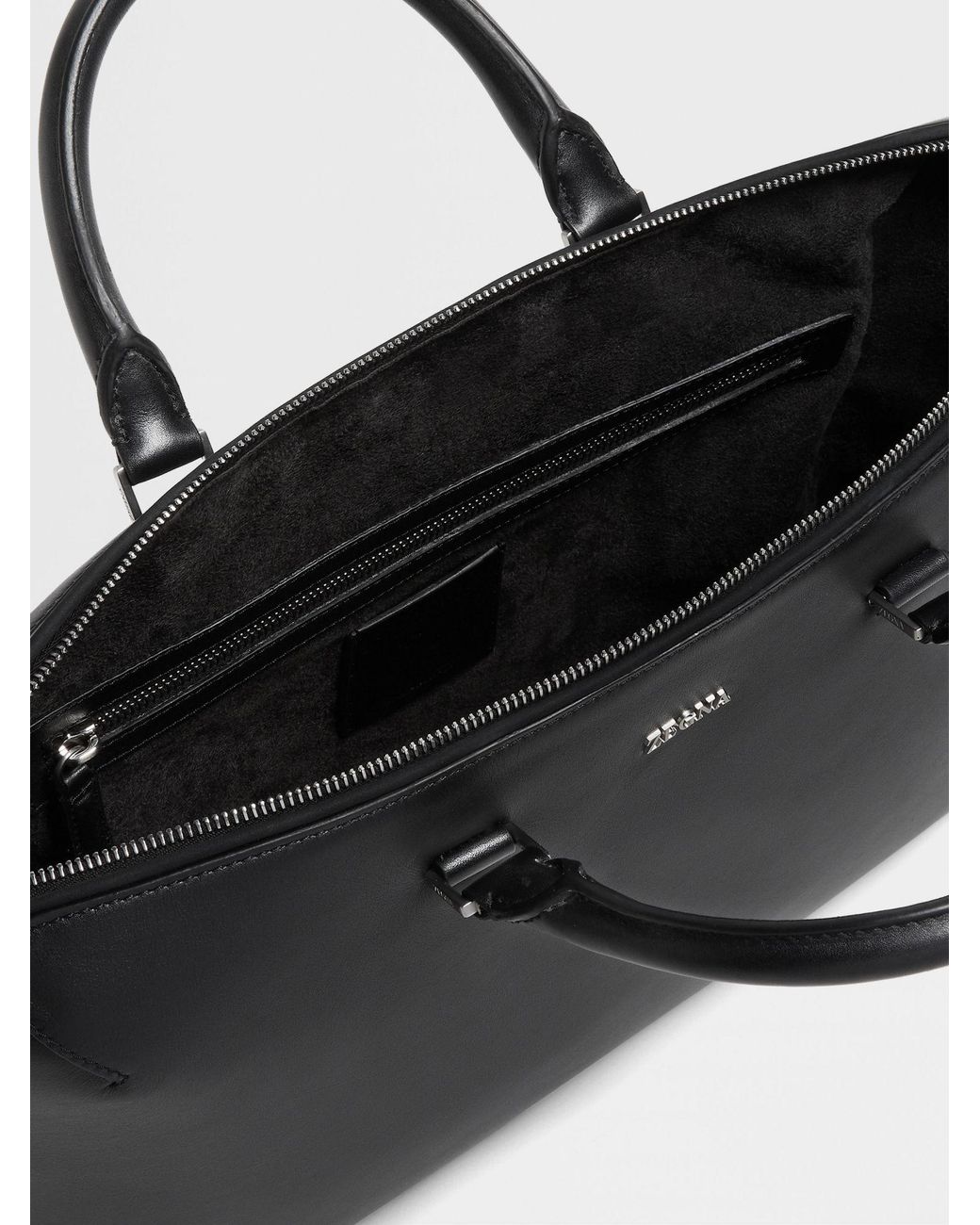 Zegna Black Logo Detailed Top Handle Briefcase for men