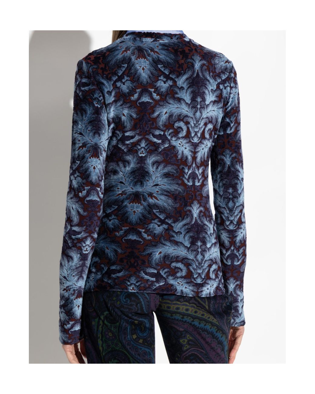 Etro Blue Floral Pattern Long Sleeved Top