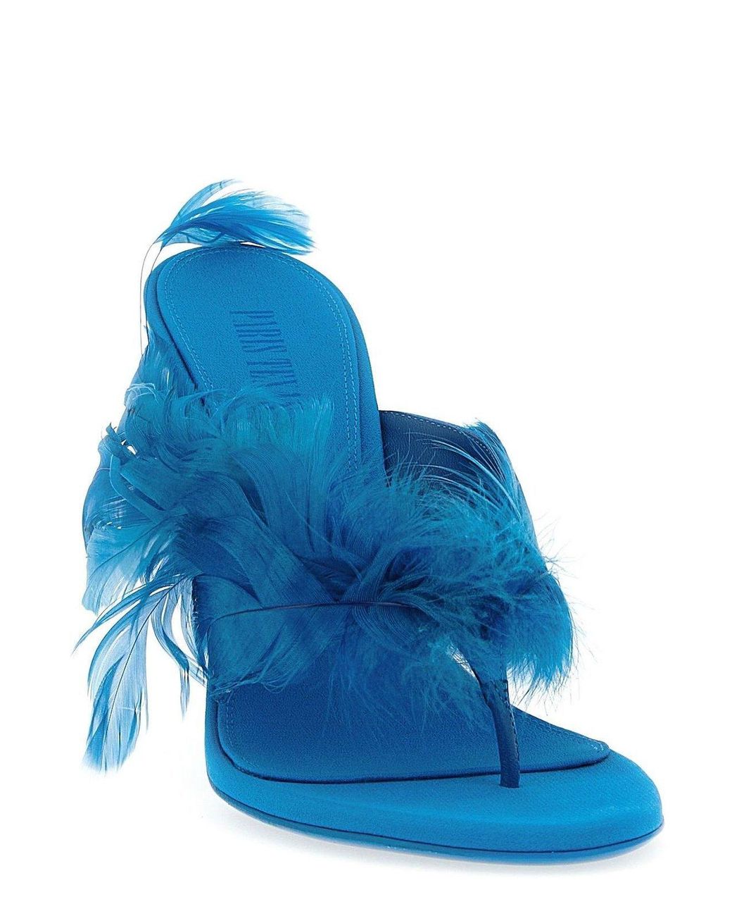 Paris Texas Blue Lidia Feather Thong Mules