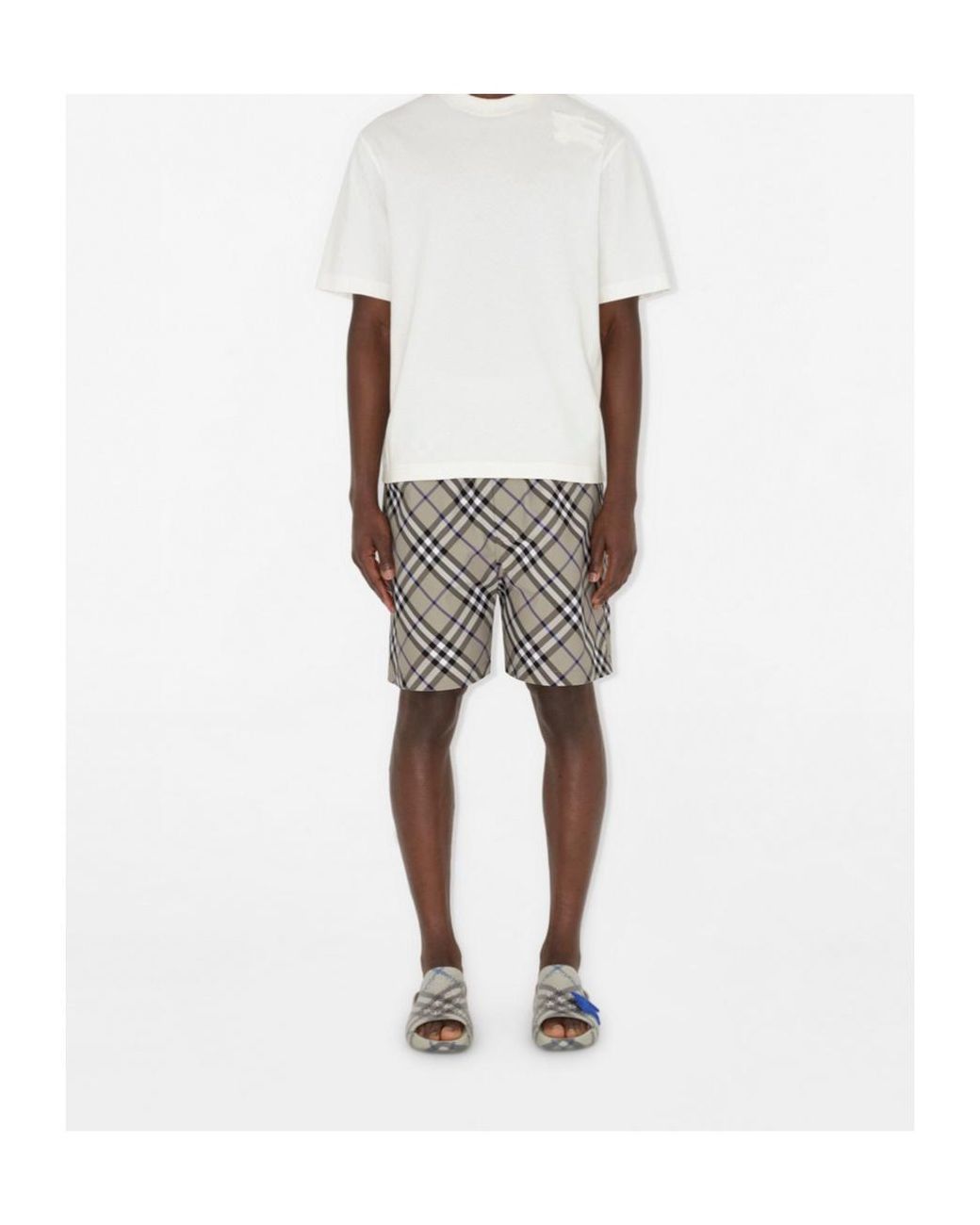 Burberry White Stingray Checked Equestrian Knight Motif Slides for men
