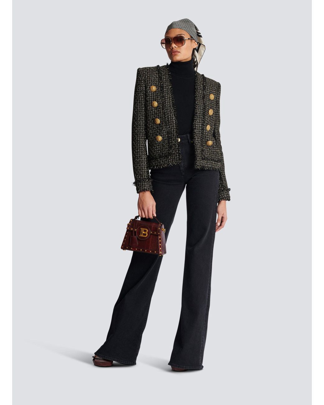 Balmain Black Tweed Collarless Jacket
