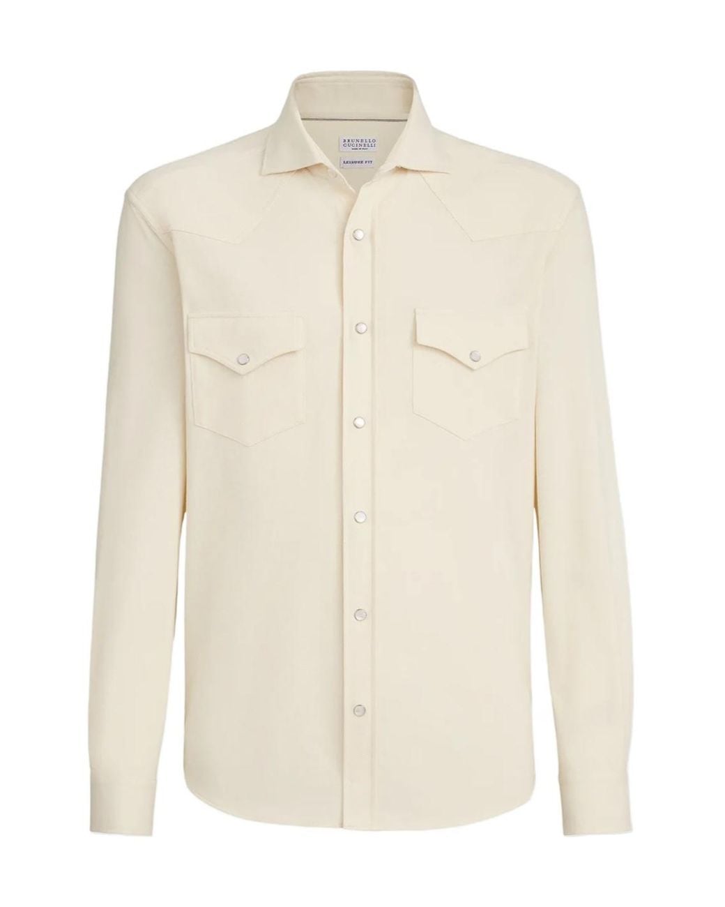 Brunello Cucinelli White Cotton Piqué Western Shirt for men