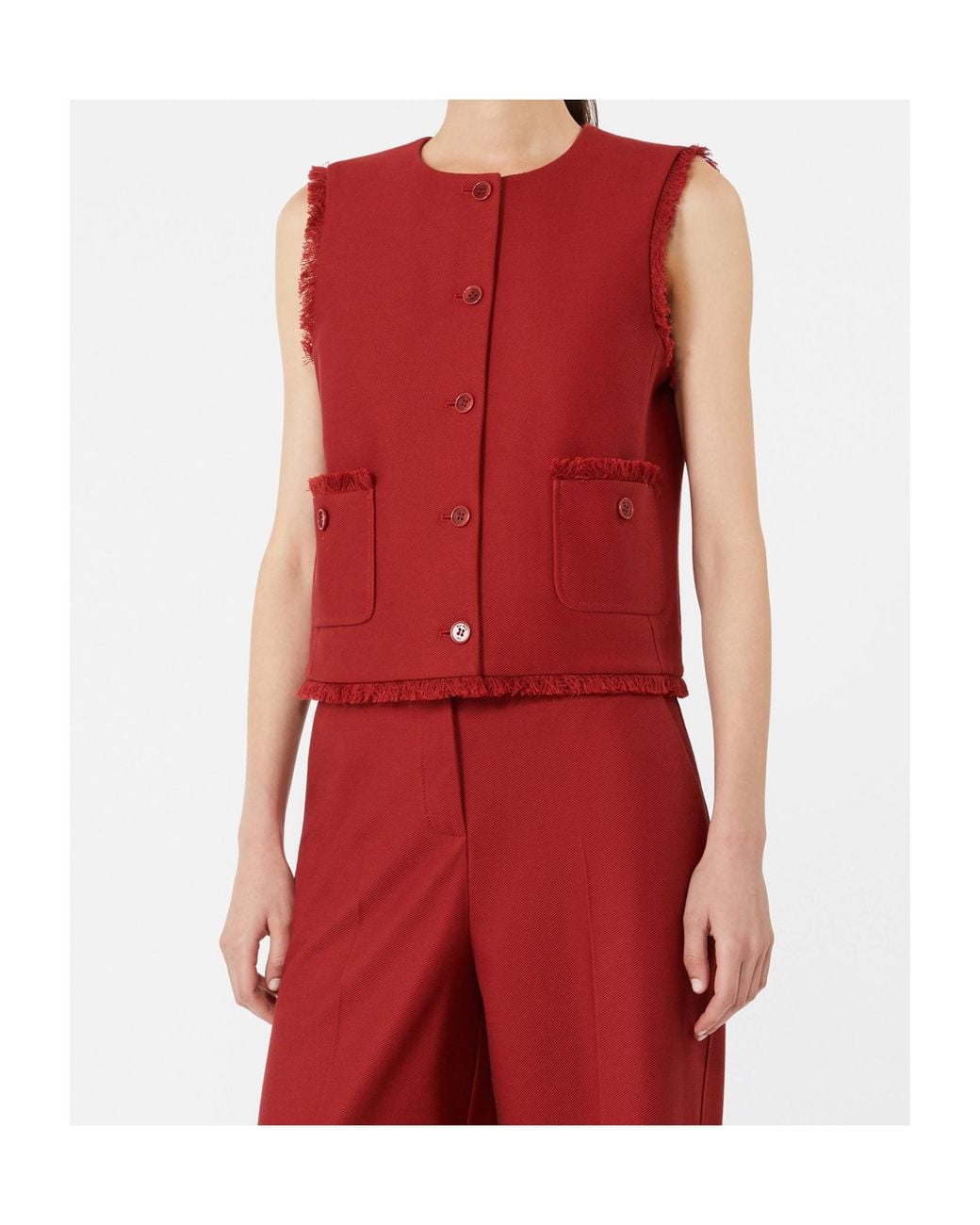 Max Mara Red Sumero Button-Up Sleeveless Gilet
