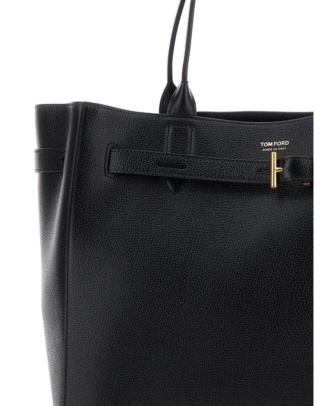 Tom Ford Black Belted Leather Tote Bag