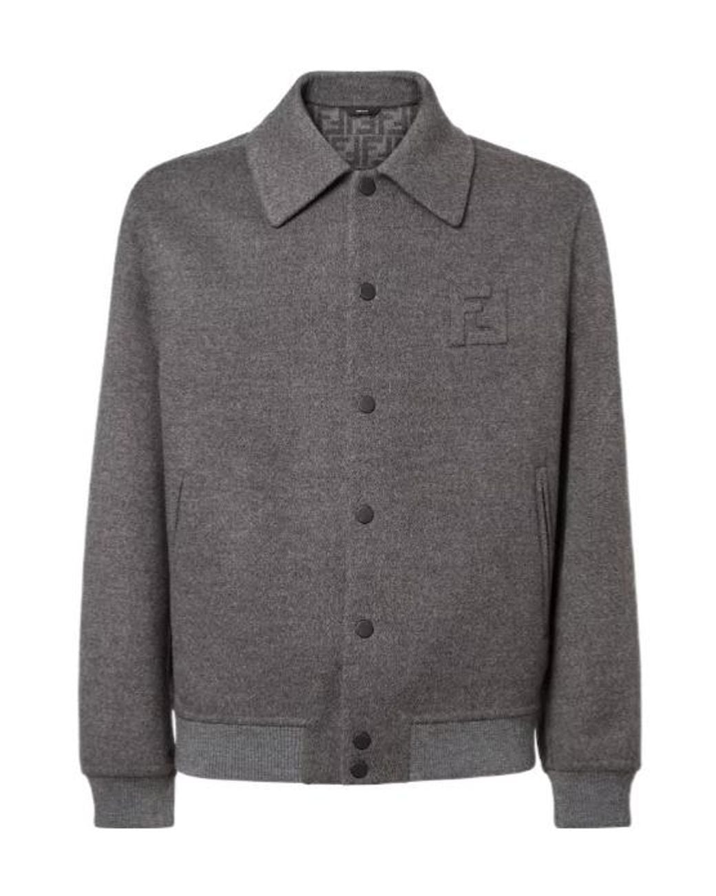 Fendi Gray Double Wool Jacket With Ff Detail for men