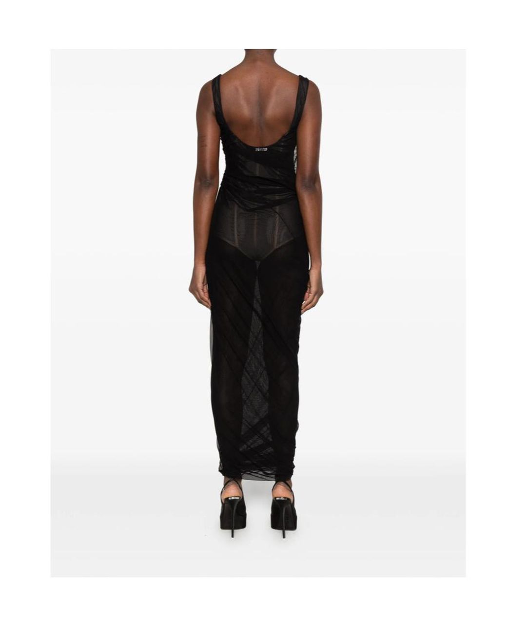 The Attico Black The Square-Neck Mesh Sleeveless Dress