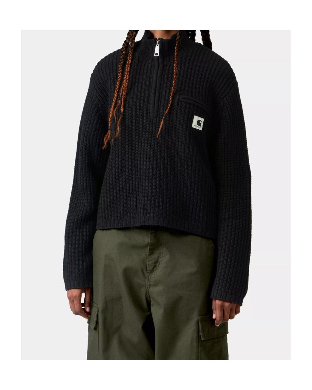 Carhartt Black W' Detroit Half-Zip Ribbed Knit Sweater