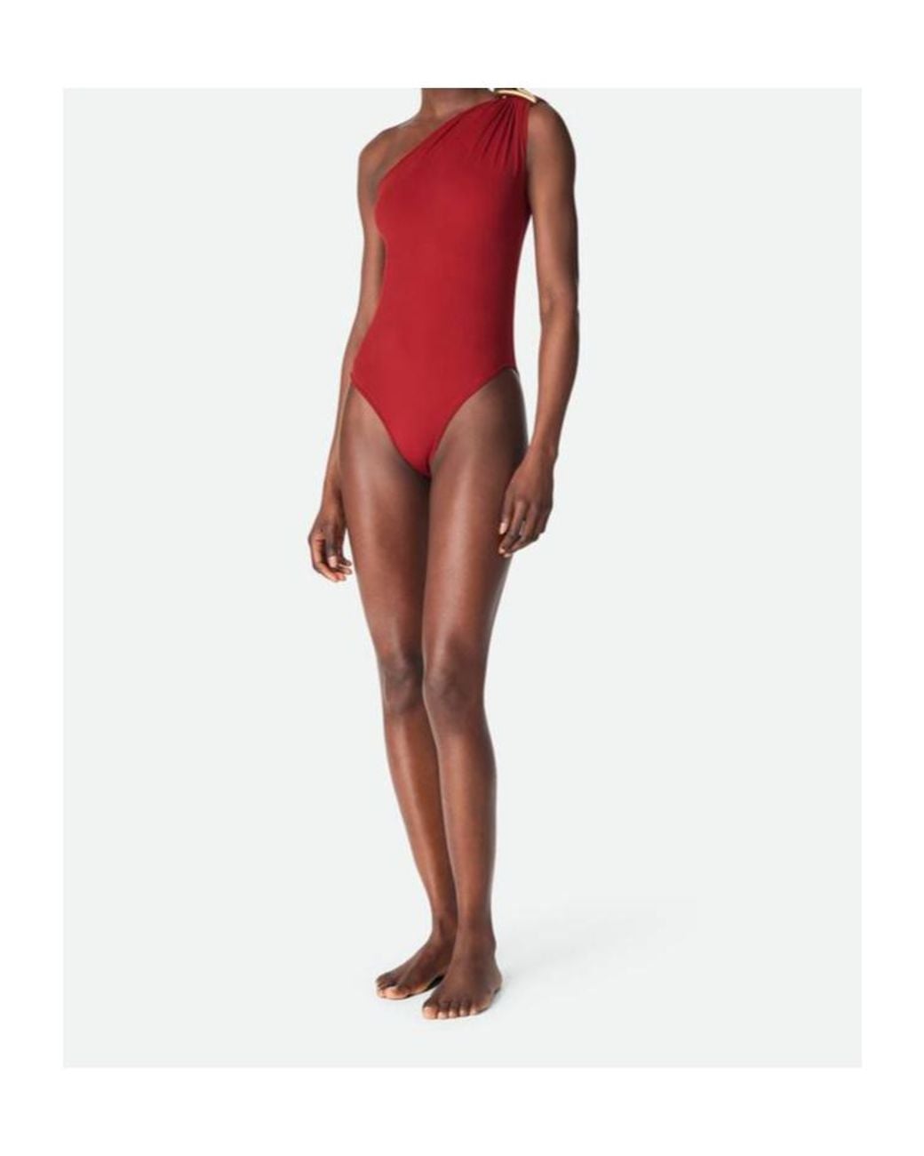 Bottega Veneta Red Drop Detailed One-Shoulder Swimsuit