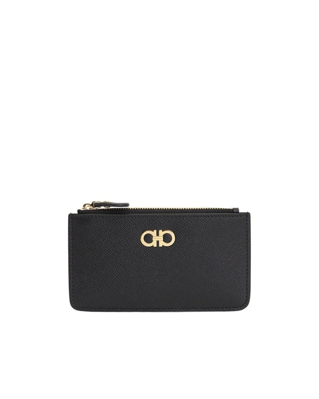 Ferragamo Black Zip Card Bag Wallet