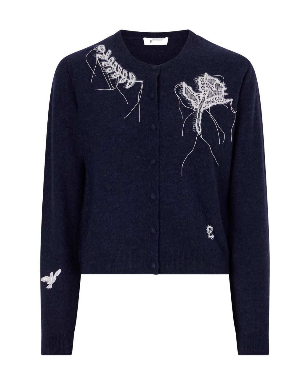Erdem Blue Embroidered Wool-Blend Cardigan