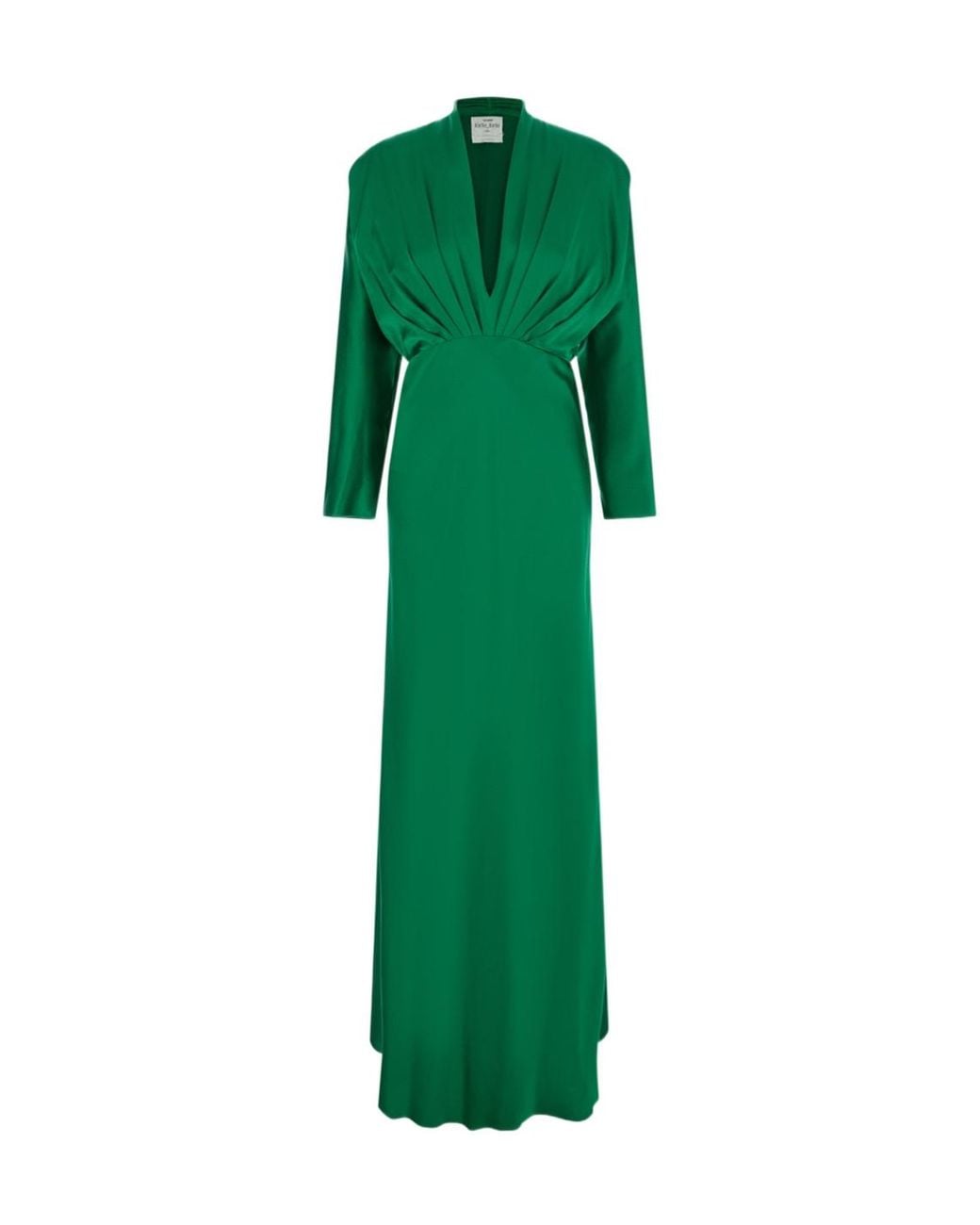 Forte_forte Green Deep V-Neck Long Sleeve Dress