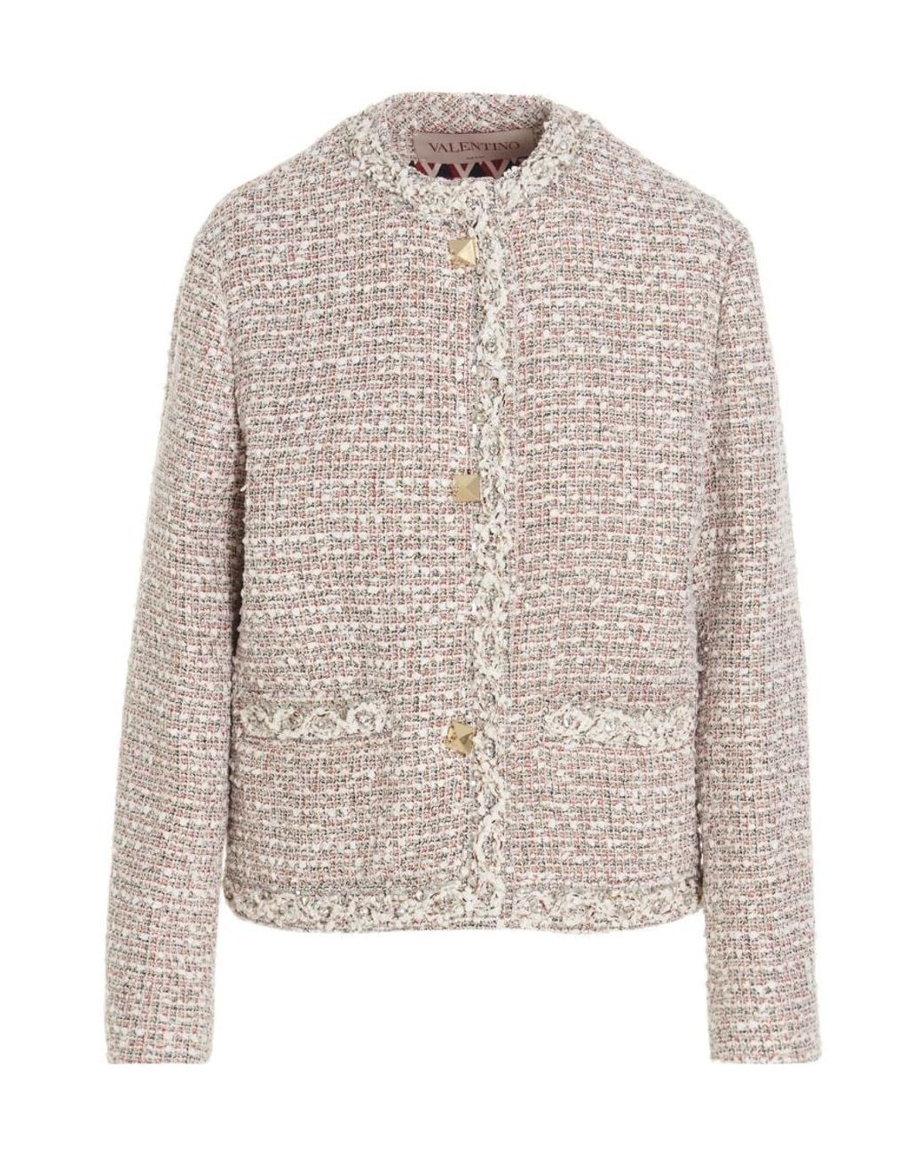 Valentino White Single-Breasted Tweed Jacket