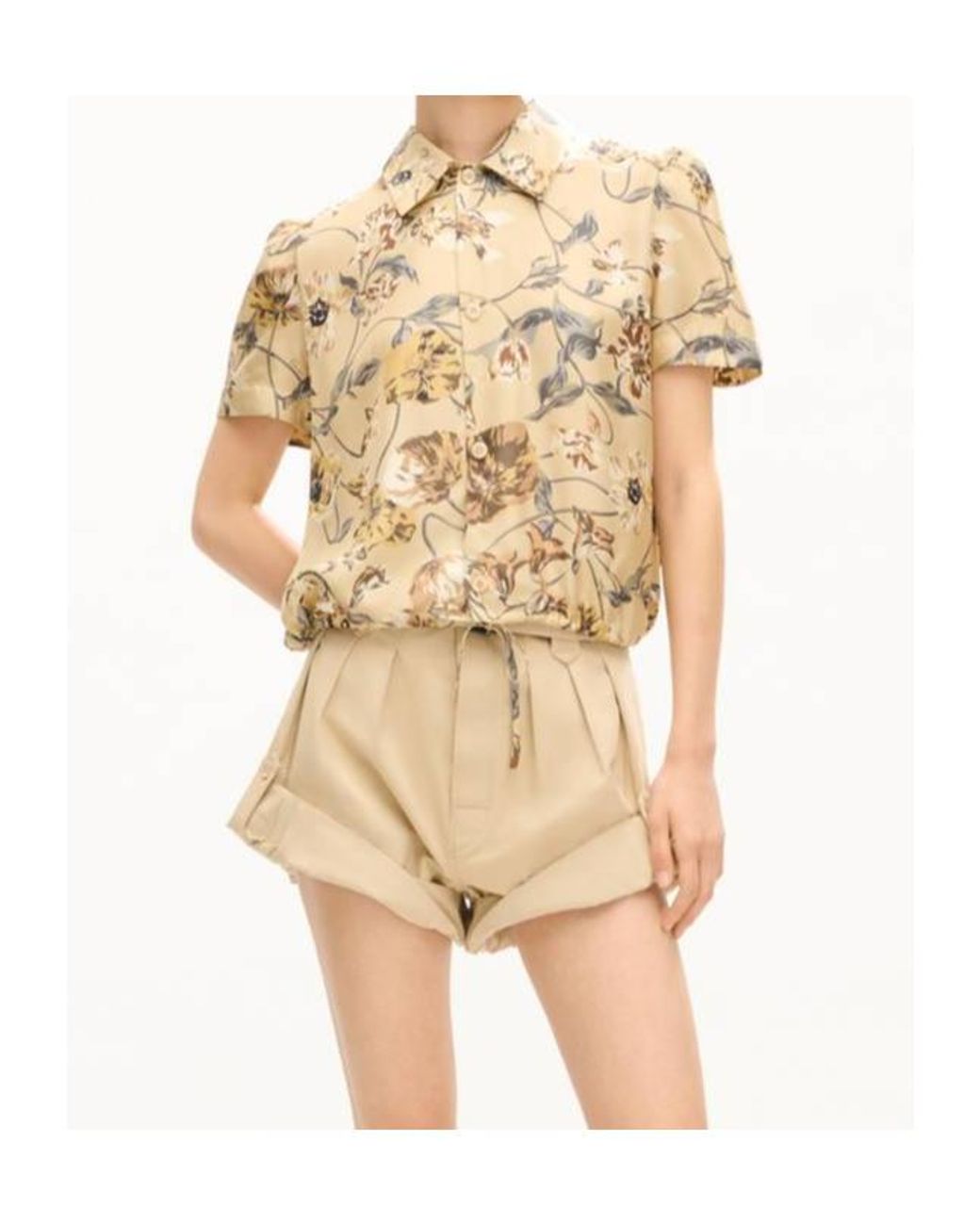 KENZO White Floral Print Drawstring Shirt