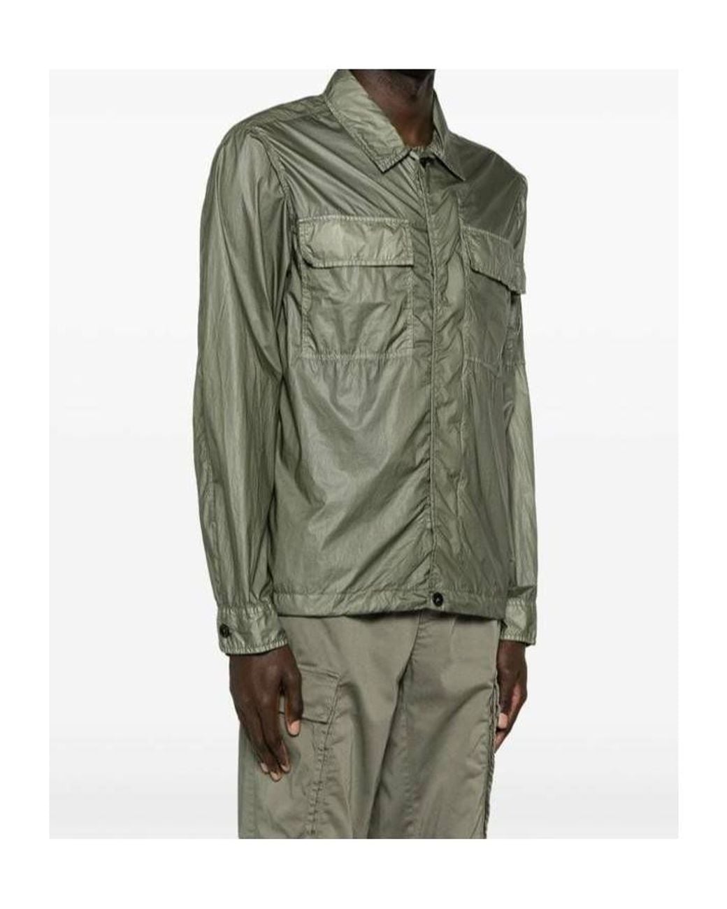 C P Company Green Lens-Detail Crinkled Shirt for men