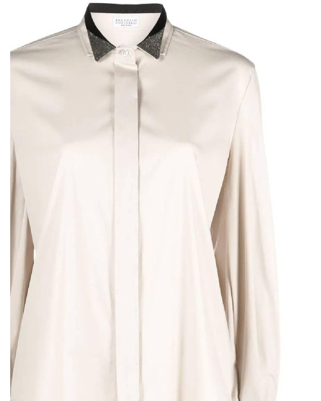 Brunello Cucinelli Natural Monili-Collar Long-Sleeve Blouse