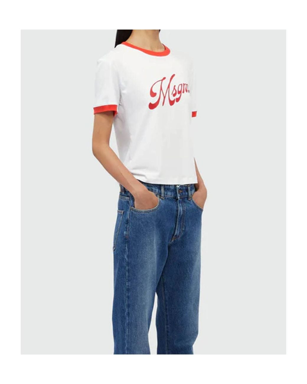MSGM White Logo Printed T-Shirt