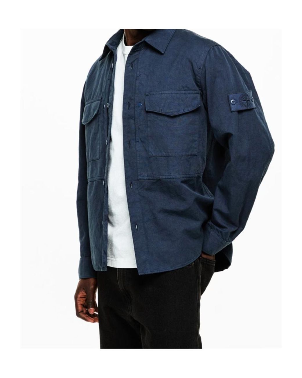 Stone Island Blue Logo-Stamped Casual Jacket for men