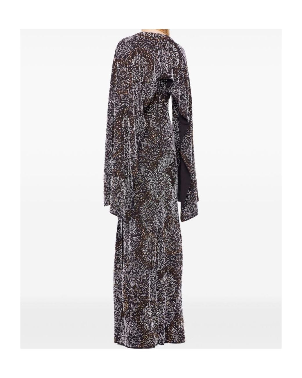 Rabanne Gray Long-Sleeve Pearl Crepe Dress