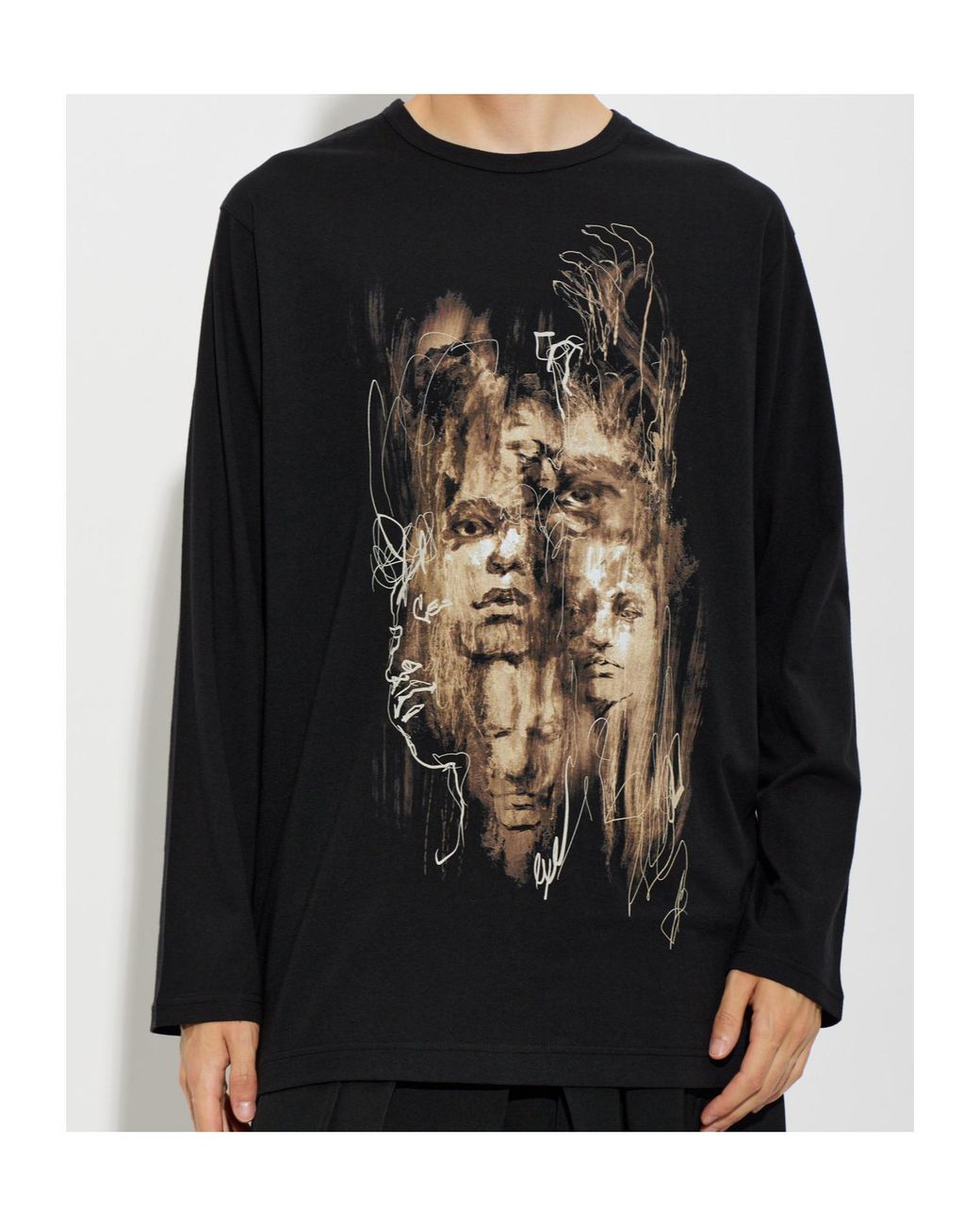 Yohji Yamamoto Black Graphic Printed Long-Sleeved T-Shirt for men