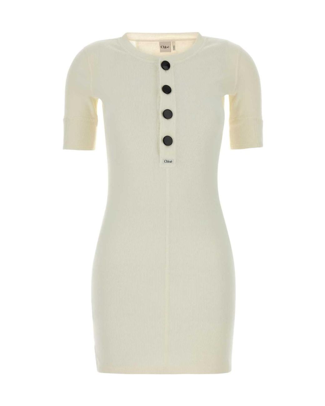 Chloé White Chloé Buttoned Mini Knitted Dress