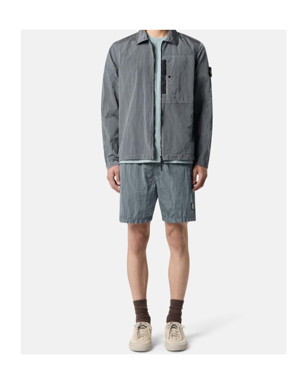 Stone Island Gray Logo-Patch Zip-Up Jacket for men