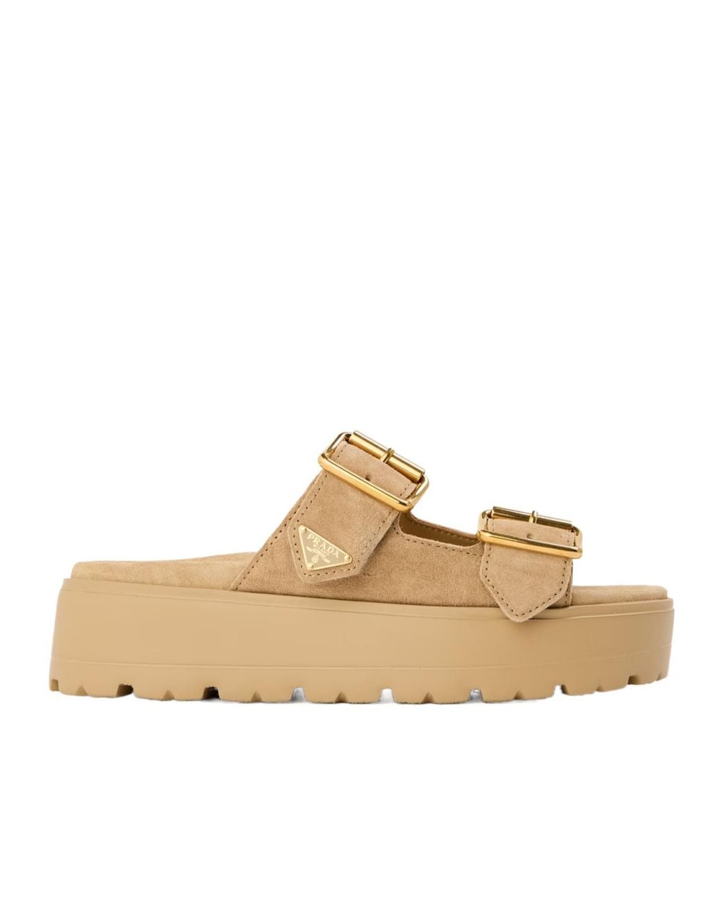 Prada Natural Buckle Logo Slippers