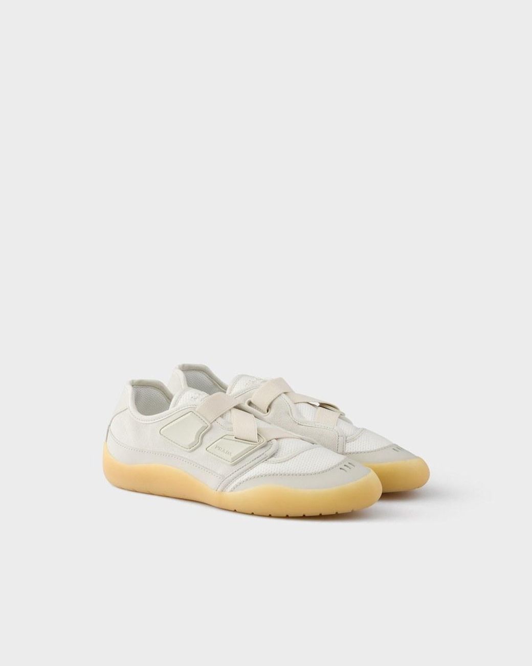 Prada White Speedrock Technical Mesh And Leather Sneakers