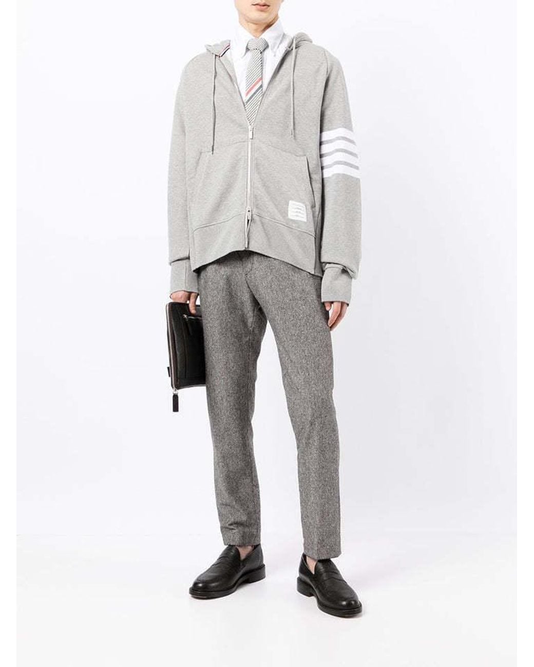 Thom Browne Gray Classic Loopback 4-Bar Zip-Up Hoodie for men