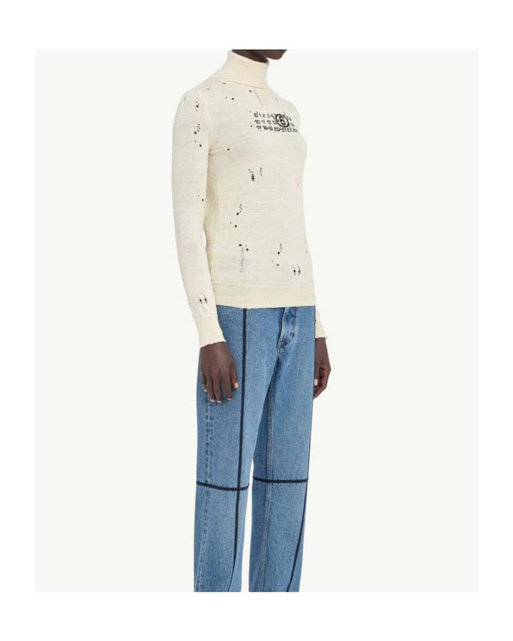 MM6 by Maison Margiela Blue Numbers-Motif Distressed Jumper