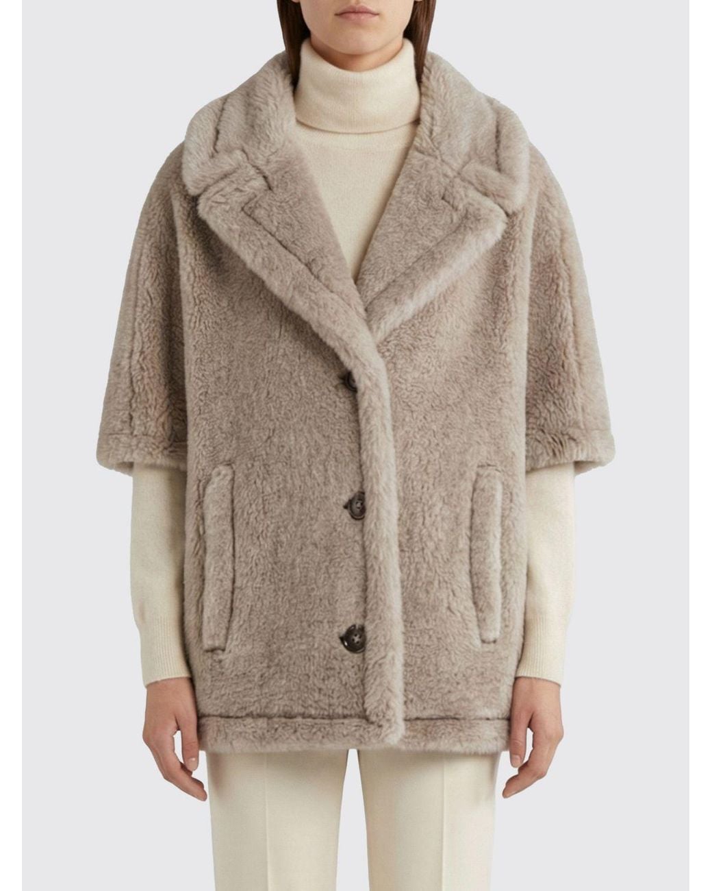 Max Mara Gray Corvino4 Button-Up Short-Sleeved Coat