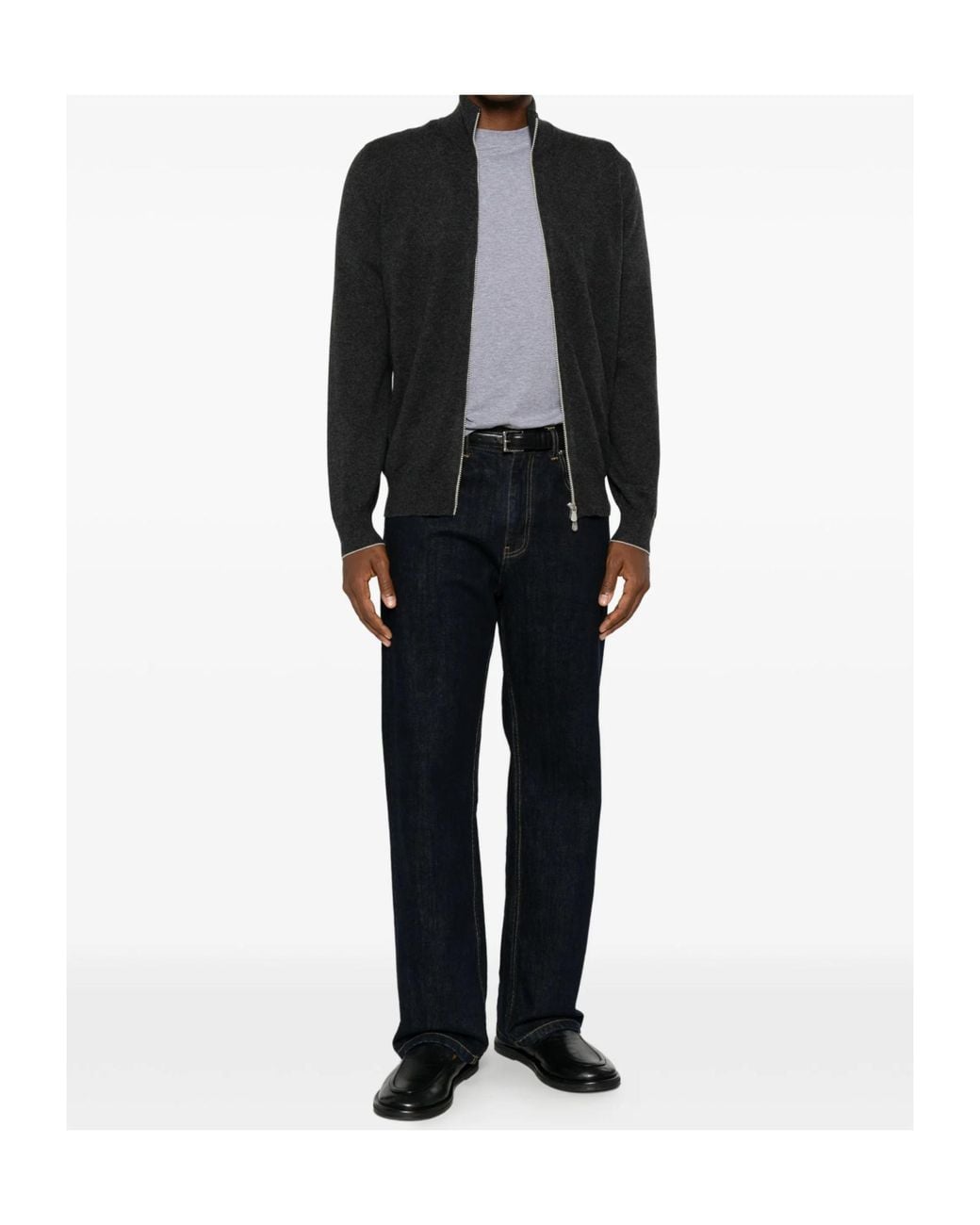 Brunello Cucinelli Black Zip-Up High-Neck Cardigan for men