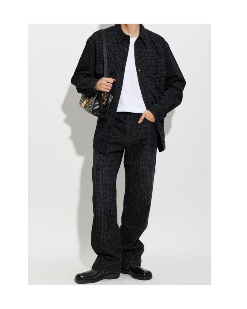 Balmain Blue Monogram Oversized Shirt for men