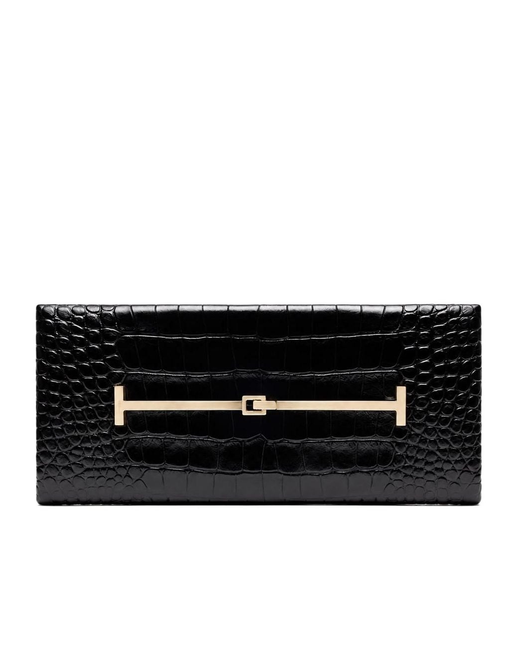 Tom Ford Black Tumbled Printed Embossed Leather Arc Clutch Bag