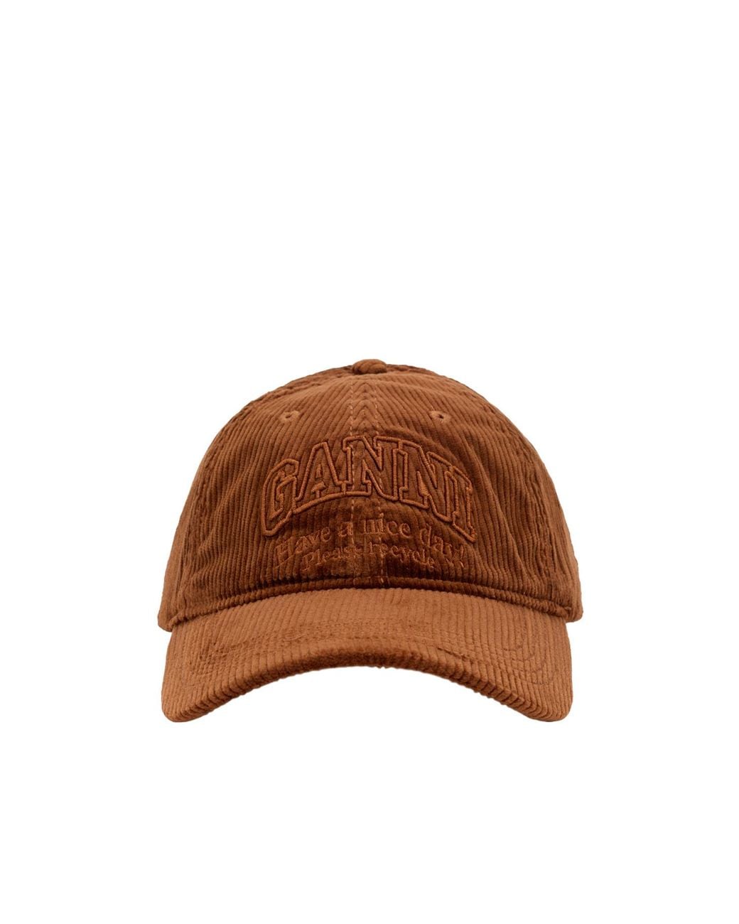 Ganni Brown Logo Corduroy Baseball Hat